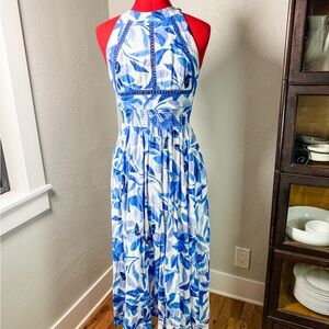 Abel The Label Blue & White Halter Cutout Midi Dress Size S